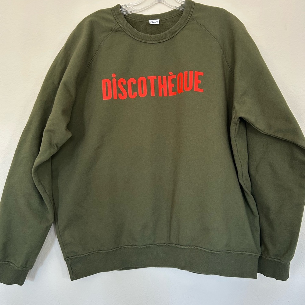 Clare V. Olive Green Sweatshirt with bright Orange Print Sz.XL - Picture 2 of 7